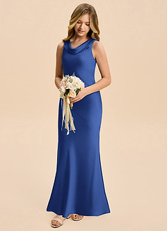 Azazie Rylina Junior Vestido de Azul Real de Satén Elástico de Corte Sirena image1