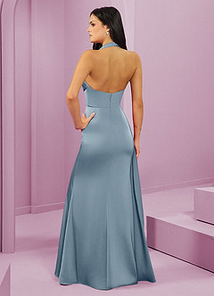 Barbie ♥ Azazie Jurken voor bruidsmeisjes Jurk van Stretch Satijn met Zeemeermin Geplooid Stoffig Blauw image7