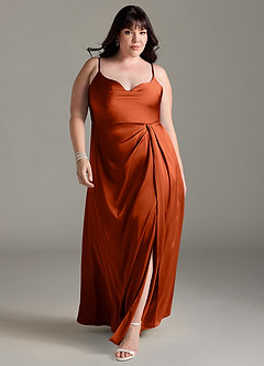 Azazie Brielle Bridesmaid Dresses Paprika A-Line Cowl Spaghetti Straps Stretch Satin Dress image8