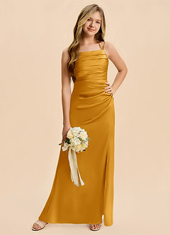 Azazie Nova Junior Butterscotch A-Line Pleated Stretch Satin Dress image5
