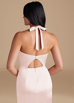 Azazie Emeria Robes de demoiselle d'honneur Robe Fourreau en Satiné métallisé Fente Latérale Or Rose image4