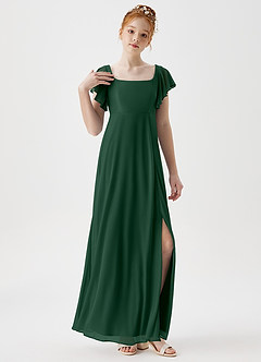 Azazie Bondi Junior Dusty Sage A-Line Side Slit Mesh Dress image5