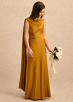 Azazie Sanah Girls Formal Flower Girl Klänningar Klänning A-Line i Stretch Satin Plisserad image1