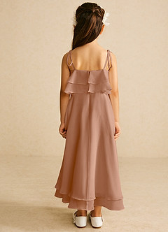 Azazie Temi Blumenmädchenkleider A-Linie Spaghetti Riemen Chiffon Kleid Champagner Rosa image5