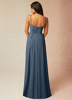 Azazie Kyedae Brautjungfernkleider A-Linie V-Hals Gefaltet Chiffon Kleid Neptunblau image2