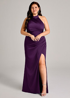 Azazie Jemma Jurken voor bruidsmeisjes Jurk van Stretch Satijn met Kolom Geplooid Druif image7