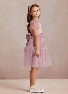 Azazie Taylie Vendita Finale Abito A-Line in tulle floccato glitterato Con Maniche Rosa Polverosa image3