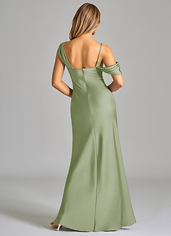 Azazie Celina Bridesmaid Dresses Dusty Sage Sheath Off the Shoulder Stretch Satin Dress image2