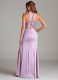 Azazie Rue Bridesmaid Dresses Frosted Lilac A-Line Pleated Stretch Satin Dress image7
