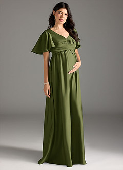 Azazie Verna Maternity Bridesmaid Dresses A-Line Ruched Stretch Satin Floor-Length Dress image5