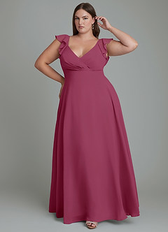 Azazie Leilani Bridesmaid Dresses Mulberry A-Line Pleated Chiffon Dress image6