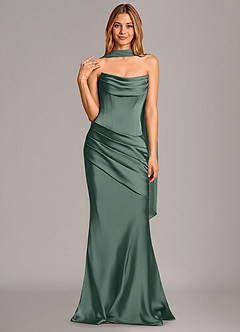 Azazie Pelagia Suknie dla druhen Syrena Gorset Satyna elastyczna Do ziemi Sukienka image3