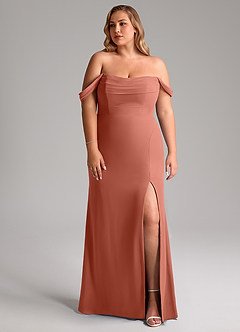 Azazie Saige Bridesmaid Dresses Clay A-Line Off the Shoulder Chiffon Convertible Dress image10