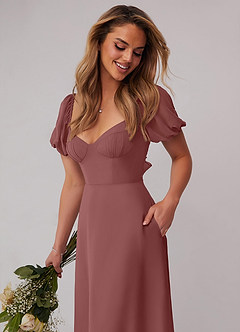 Barbie ♥ Azazie Bridesmaid Dresses Desert Rose A-Line Pleated Chiffon Dress image4