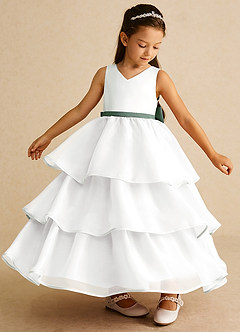 Azazie Sweetums Blumenmädchenkleider A-Linie Schleifen Organza Kleid Elfenbein Eukalyptus image4