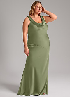 Azazie Rylina Bridesmaid Dresses Garden Sage Mermaid Stretch Satin Dress image10