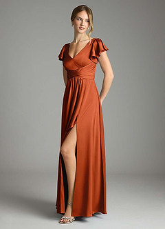 Azazie Omari Bridesmaid Dresses Paprika A-Line Stretch Satin Dress image4