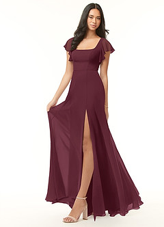 Azazie Bondi Bridesmaid Dresses Cabernet A-Line Ruffled Chiffon Dress image4