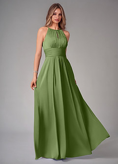Azazie Bonnie Bridesmaid Dresses Juniper A-Line Pleated Stretch Satin Dress image1