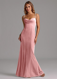 Azazie Karryn Robes de demoiselle d'honneur Robe Sirène en velours Corset Rose Poussiéreuse image4