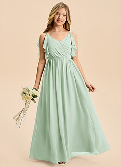 Azazie Jessy Junior Agave A-Line Pleated Chiffon Dress image1