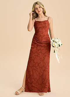 Azazie Mai Junior Etui Plissee Blumen-Burnout Kleid Rotbraun image3