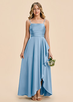Azazie Naveah Junior Powder Blue A-Line Ruched Stretch Satin Dress image1