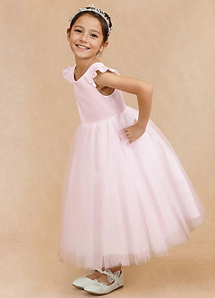 Azazie Hemi Flower Girl Dresses Blushing Pink A-Line Bow Tulle Dress image8