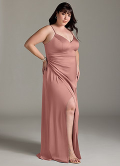 Azazie Marchella Bridesmaid Dresses Rosette A-Line Corset Stretch Satin Dress image9