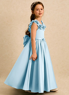 Azazie Eden Robe Demoiselle D'honneur Fillette Robe Princesse en Mat Satiné Plissé Bleu Ciel image3