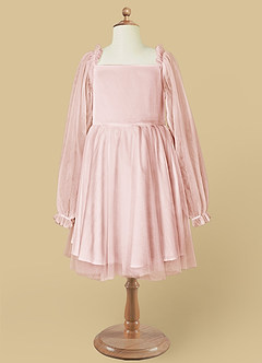 Azazie Aya Blumenmädchenkleider A-Linie mit ärmel Tüll Kleid Zartrosa image6