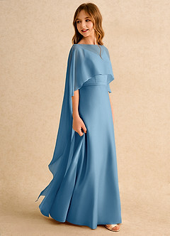 Azazie Fishie Junior Formal Flower Girl Dresses Steel Blue A-Line Matte Satin Dress image6