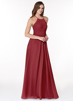Azazie Ginger Vestidos de damas de honor Vestido de Granada de Gasa de Corte en A con Halter Plisado image1