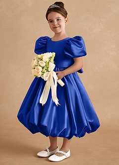 Azazie Jellybean Blumenmädchenkleider Ballkleid Gestreift Matte Satin Kleid Königsblau image1