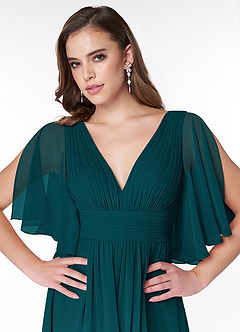 Azazie Temeka Bridesmaid Dresses Pine A-Line Ruched Chiffon Dress image6