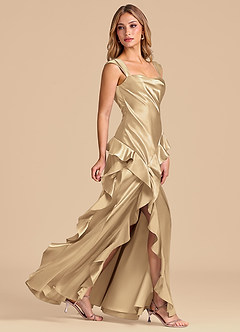 Azazie Sloane Robes de demoiselle d'honneur Robe Trapèze en Satiné métallisé Encolure en Forme de Cœur Champagne image3