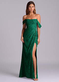 Azazie Johana Bridesmaid Dresses Emerald Mermaid Off the Shoulder Floral Burnout Convertible Dress image3