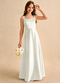 Azazie Makani Girls Formal Sukienki dla dziewczynek sypiących kwiaty Linia A Dekolt w kształcie serca Satyna elastyczna Długość podłogi Sukienka image4