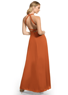 Azazie Clarice Bridesmaid Dresses Cinnamon A-Line Halter Chiffon Dress image4