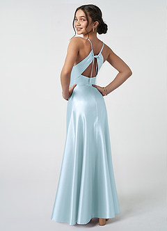 Azazie Avelina Junior A-Linie Plissee Metallischer Satin Kleid Himmelblau image2