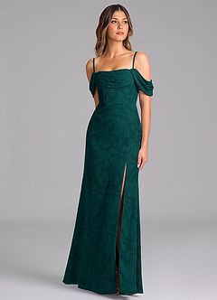 Azazie Saige Bridesmaid Dresses Pine A-Line Off the Shoulder Floral Burnout Convertible Dress image5