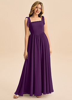 Azazie Delia Junior Abito A-Line in Chiffon Fiocco Uva image1