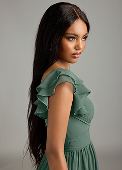 Azazie Anaya Bridesmaid Dresses Sea Moss A-Line Pleated Chiffon Dress image7