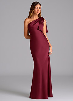 Azazie Yuanna Bridesmaid Dresses Burgundy Mermaid One Shoulder Stretch Satin Dress image5