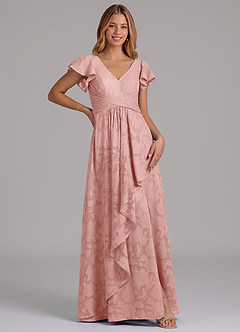 Azazie Omari Jurken voor bruidsmeisjes Jurk van Bloemen Burn-out met A-Lijn Geplooid Rozet image3