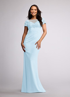 Azazie Susan Abiti per la Madre della Sposa Abito Tubino in Crepe Elasticizzato Pizzo Azzurro image1