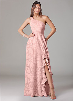 Azazie Ellianna Jurken voor bruidsmeisjes Jurk van Bloemen Burn-out met A-lijn One-shoulder Poederroze image1