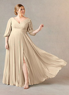 Azazie Zahara Mother of the Bride Dresses Champagne A-Line V-Neck Pleated Chiffon Dress image7