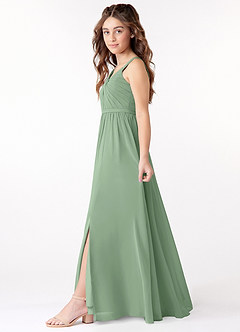 Azazie Evie Junior Agave A-Line Pleated Chiffon Dress image2