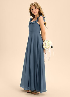 Azazie Callie Junior A-Linie Gestreift Chiffon Kleid Neptunblau image7